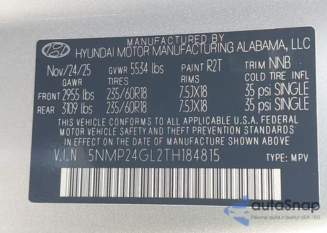 2026 Hyundai Santa Fe Sel from USA, damaged, VIN 5NMP24GL2TH184815